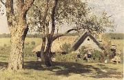 Levitan, Isaak Halfte of first house with breach meadows Germany oil painting artist